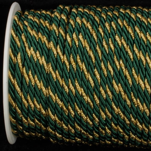 The Ribbon People Hunter Green and Gold Braided Cording Wired Craft Ribbon 0.25" x 55 Yards
