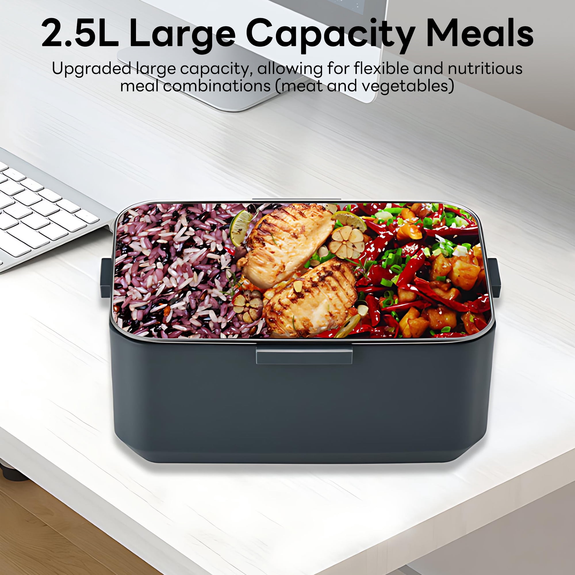 INSMART Electric Lunch Box Food Heater, 90w 2-Layer (2.5L + 1L)Portable Food Warmer, 12V/24V/110V Heated Lunch Boxes for Car/Truck/Office With Fork Spoon and Insulated Carry Bag