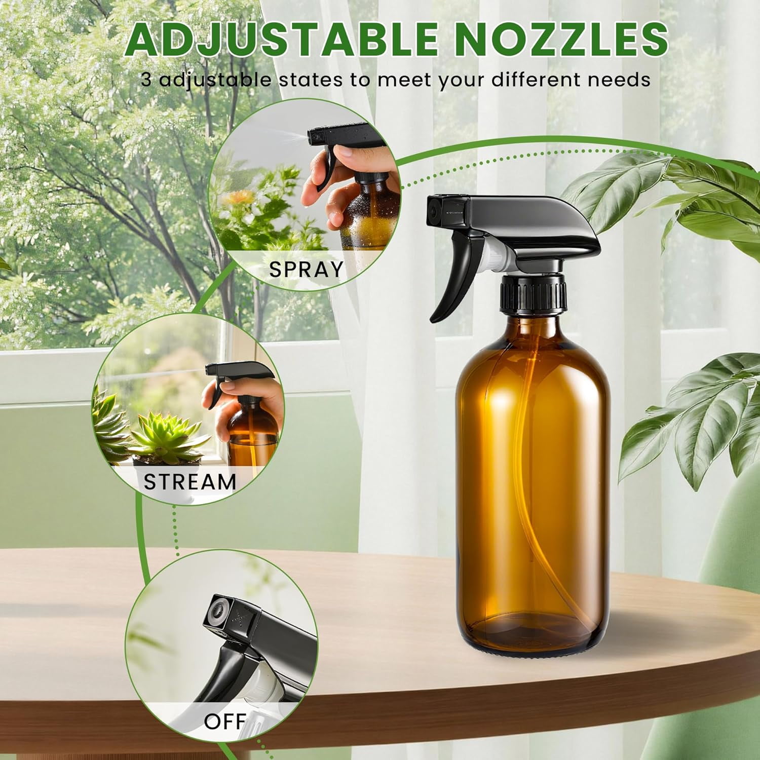 16 Ounce Amber Glass Spray Bottle