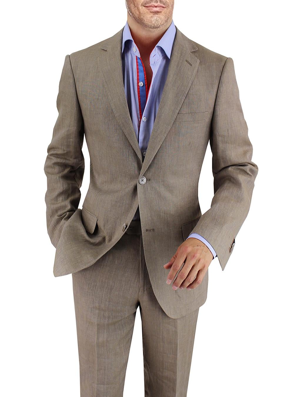 DTI BB Signature Italian Mens Two Button Linen Suit Modern Fit Jacket 2 Piece