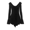 thumbnail image 3 of Women'S Long Sleeve V-Neck Dress Off Shoulder Ruffle Tiered Flowy Bodycon Mini Dresses Black L, 3 of 10