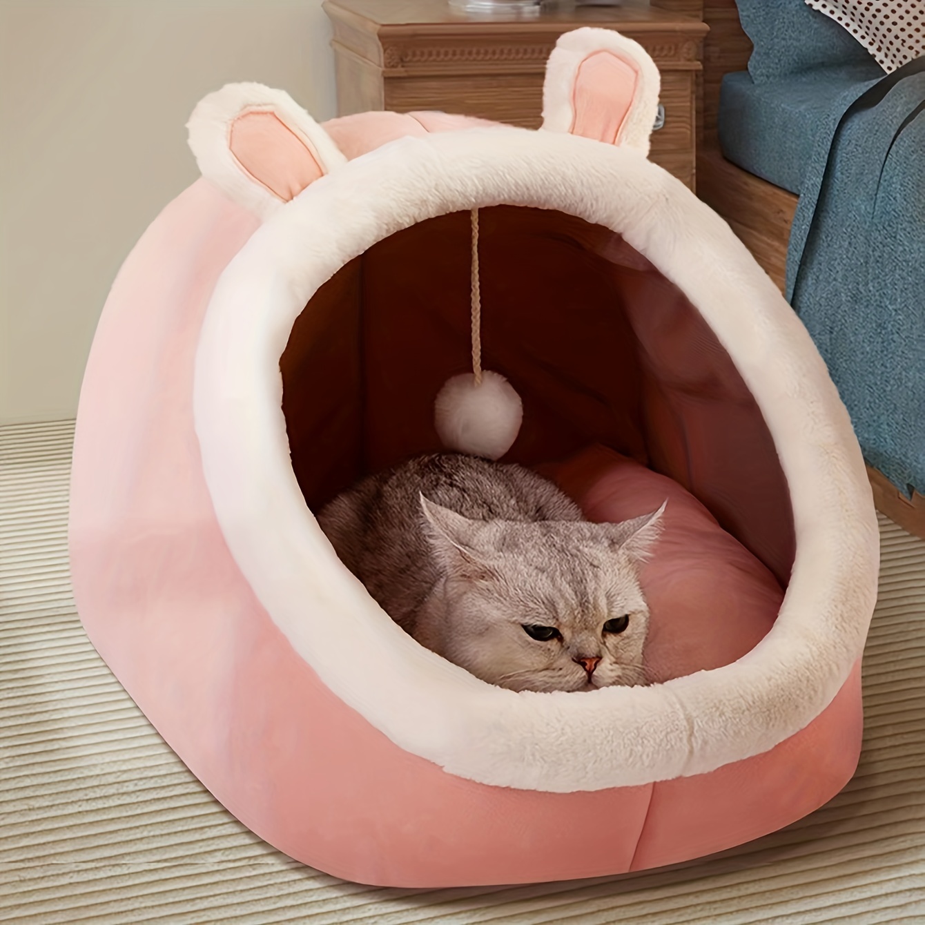 DABEI Cozy Cat Cave Bed: Soft & Warm Kitten House Tent With Washable Cushion