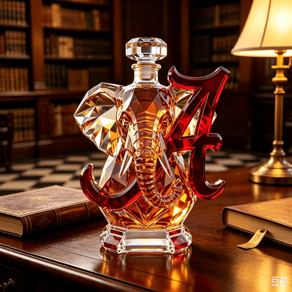 Elephant-shaped glass whiskey decanter adorned with a red "A" logo hand-blown bottle home bar decorative display jar, sports-themed collectible gift