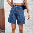 thumbnail image 4 of Pantalones cortos de mezclilla de talle alto hasta la rodilla for mujer pantalones cortos de cintura ajustable pantalones cortos de mezclilla largos Bermudas for niñas, 4 of 7
