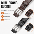 thumbnail image 4 of TRISJEM Men's Double Prong Belt, Big & Tall 39"-41" Waist, Textured PU Leather Belt with Breathable Elongated Slots, Adjustable Casual Work Belt for Jeans Work Pants, Black Dark Brown Orange, 3 Color, 4 of 8
