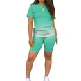 thumbnail image 5 of Summer 2pcs Outfits for Women Short Sleeve T-Shirts Bodycon Pants Shorts Set Gradient Color Tracksuit Sportwear, 5 of 9