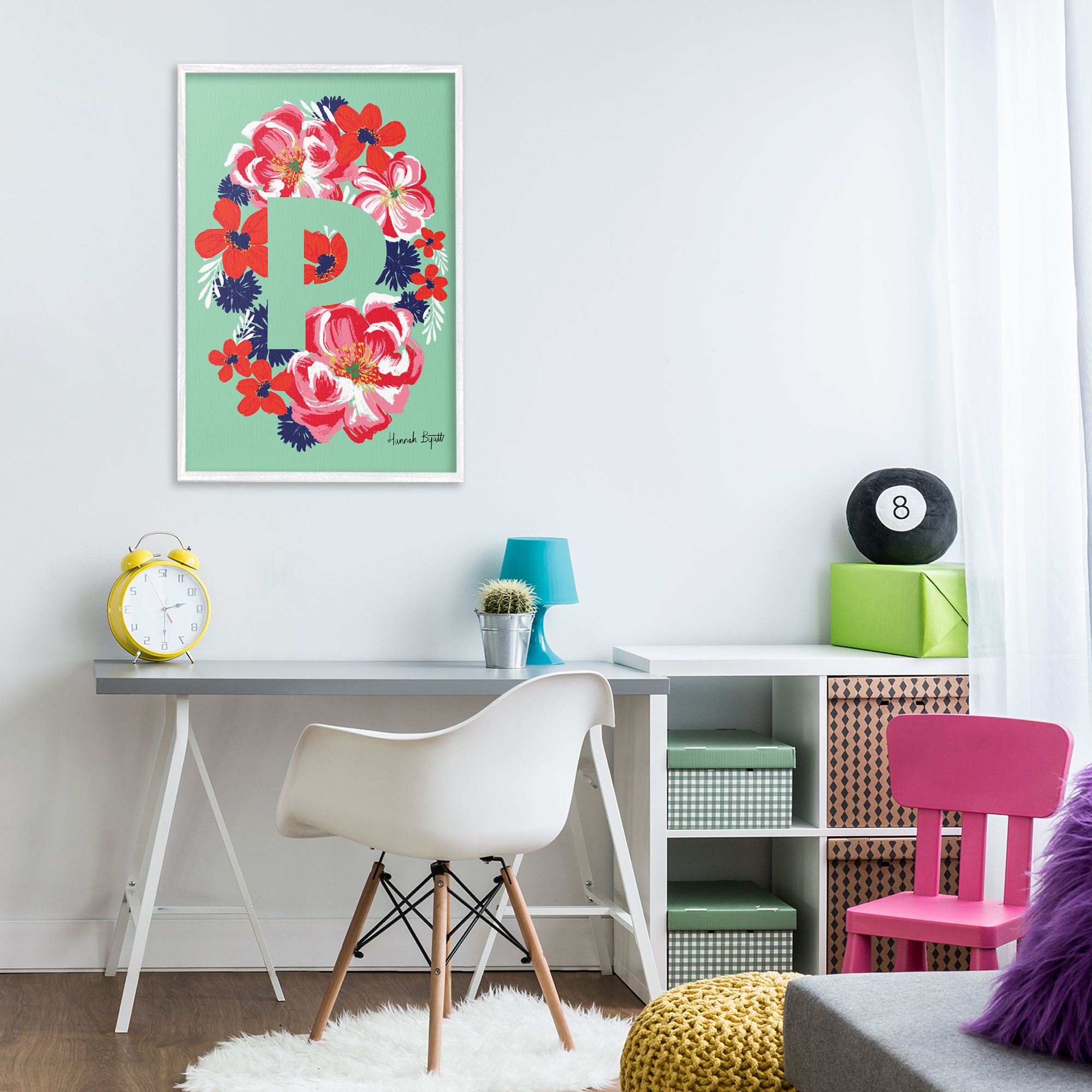Stupell Industries Floral Bloom Letter P Botanical & Floral Painting White Framed Art Print Wall Art, 20 x 30