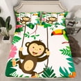 thumbnail image 2 of Castle Fairy Cartoon Monkey Parrot Queen Sheet Sets,Tropical Floral Leaves Bed Set, 2 of 7