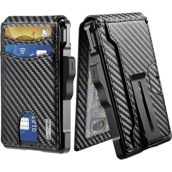 umoven Wallet for Men - with Money Clip Slim Leather Slots Credit Card Holder RFID Blocking Bifold Minimalist Wallet (Carbon Black)