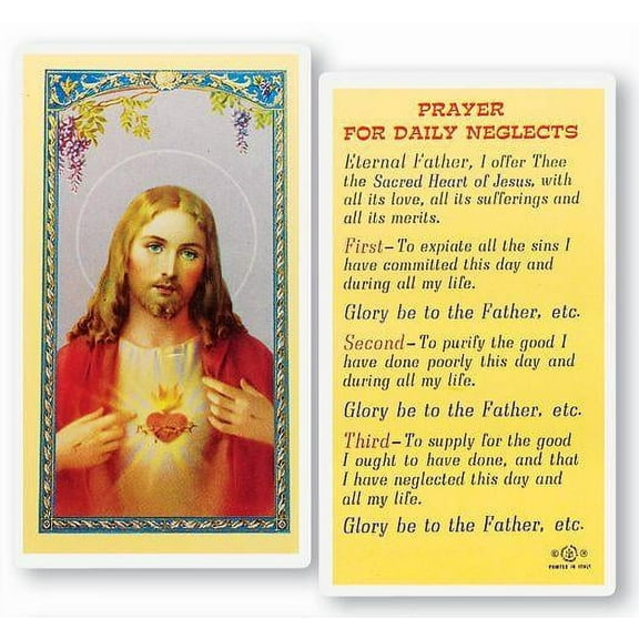 Prayer for Daily Neglects Laminated Catholic Prayer Holy Card with Prayer on Back, Pack of 25