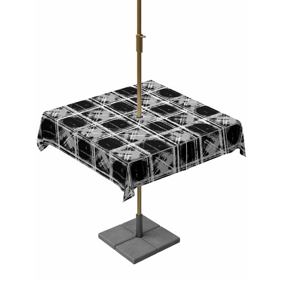 Outdoor Tablecloth with Umbrella Hole for Patio/Picnic/Party/Camping, Grey Geometric Waterproof Table Cloth Square Cover Washable, Black White Boho (54"x 54")