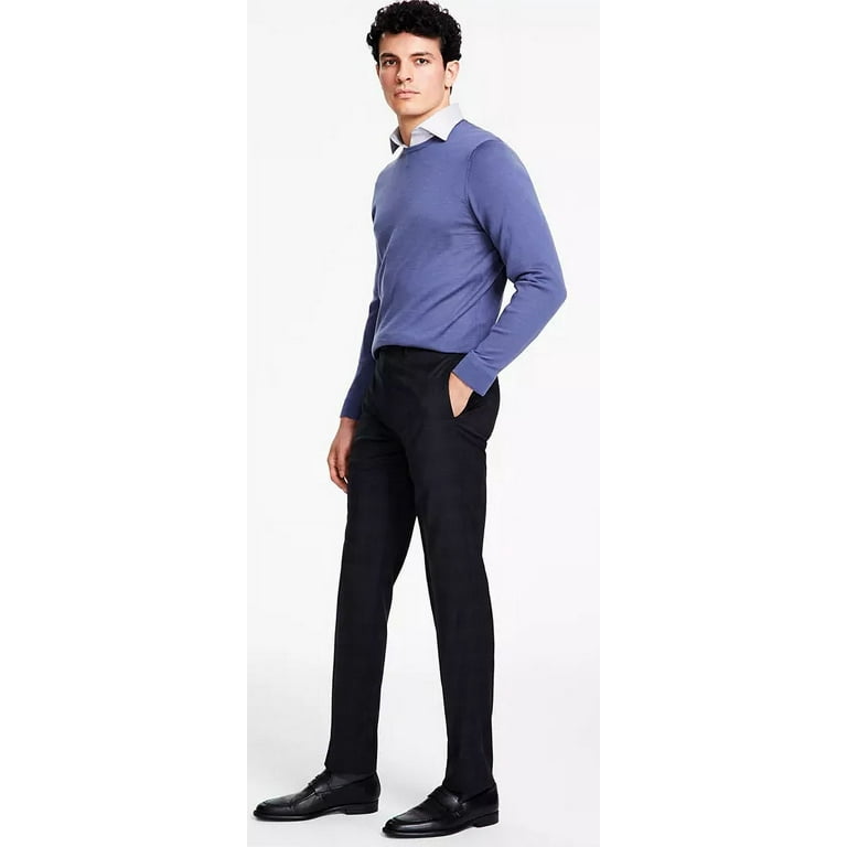 Calvin Klein BLACK BLUE Men's Slim-Fit Wool-Blend Stretch Suit Pants, US 30WX30L Calvin Klein BLACK BLUE Men's Slim-Fit Wool-Blend Stretch Suit Pants, US 30WX30L