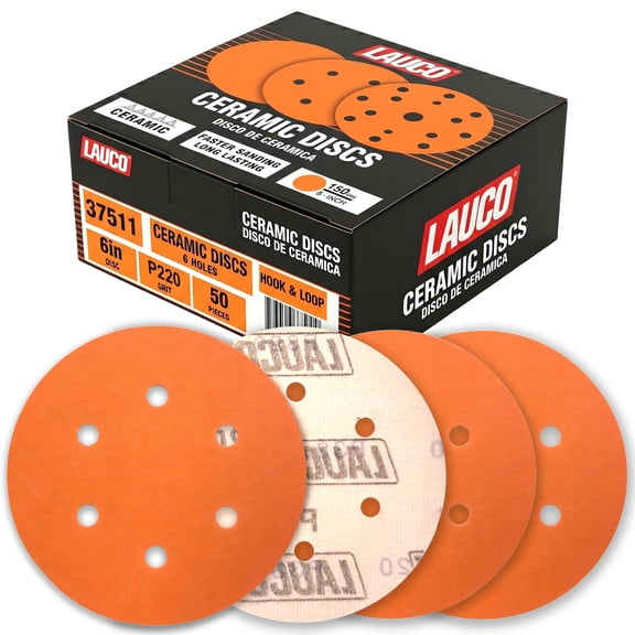 50 PCS 6 Inch 6 Hole Ceramic Sanding Discs P220 Grit, Hook and Loop Orbital Sandpaper, Heavy Duty Sandpaper for Wood, Metal, Automotive, Paint Removal