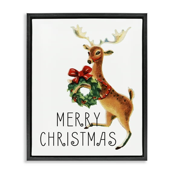 Stupell Industries Merry Christmas Reindeer Holiday Painting Black Floater Framed Art Print Wall Art, 17 x 21