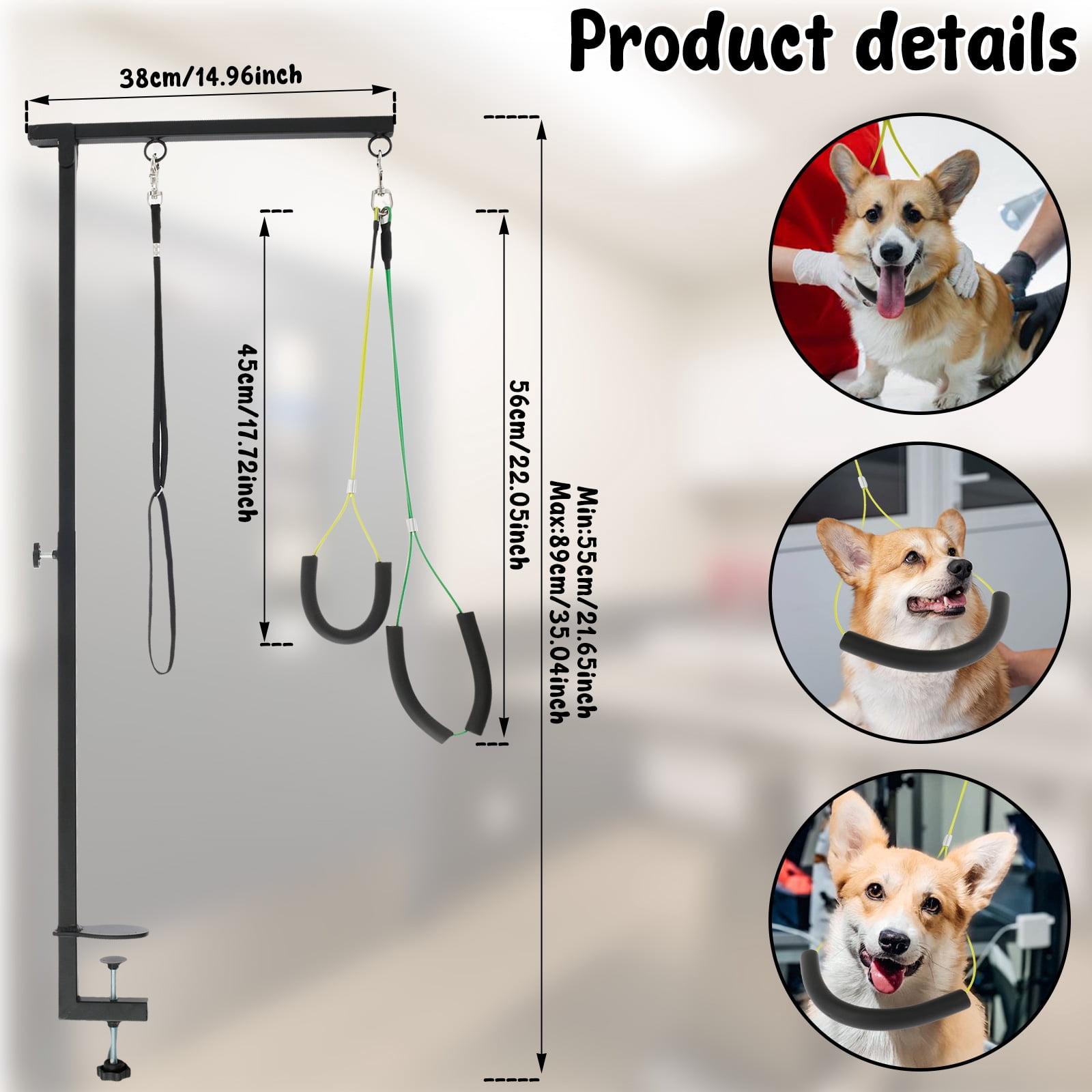 Wekvgz Dog Grooming Table Arm with Clamp Adjustable Iron Pet Grooming Arm Space Saving Dog Grooming Harness Stand for Trimming Drying Nail Clipping Haircut (Table Not Included)
