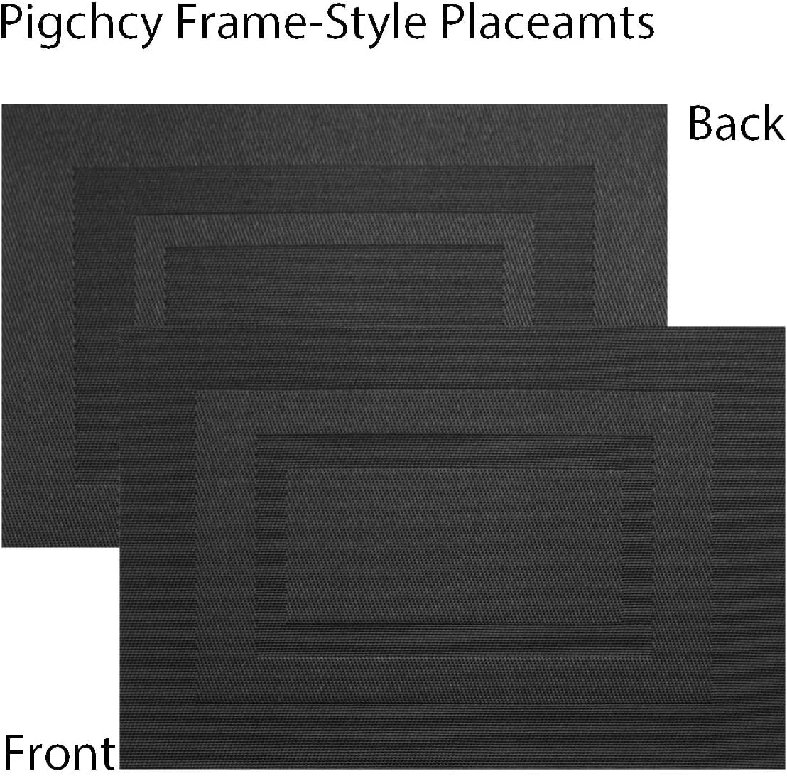 Placemats,Washable Woven Vinyl Durable Placemats for Dining Table,Easy to Clean Plastic Placemats Set of 6 (18 x 12 inches, Pure Black)