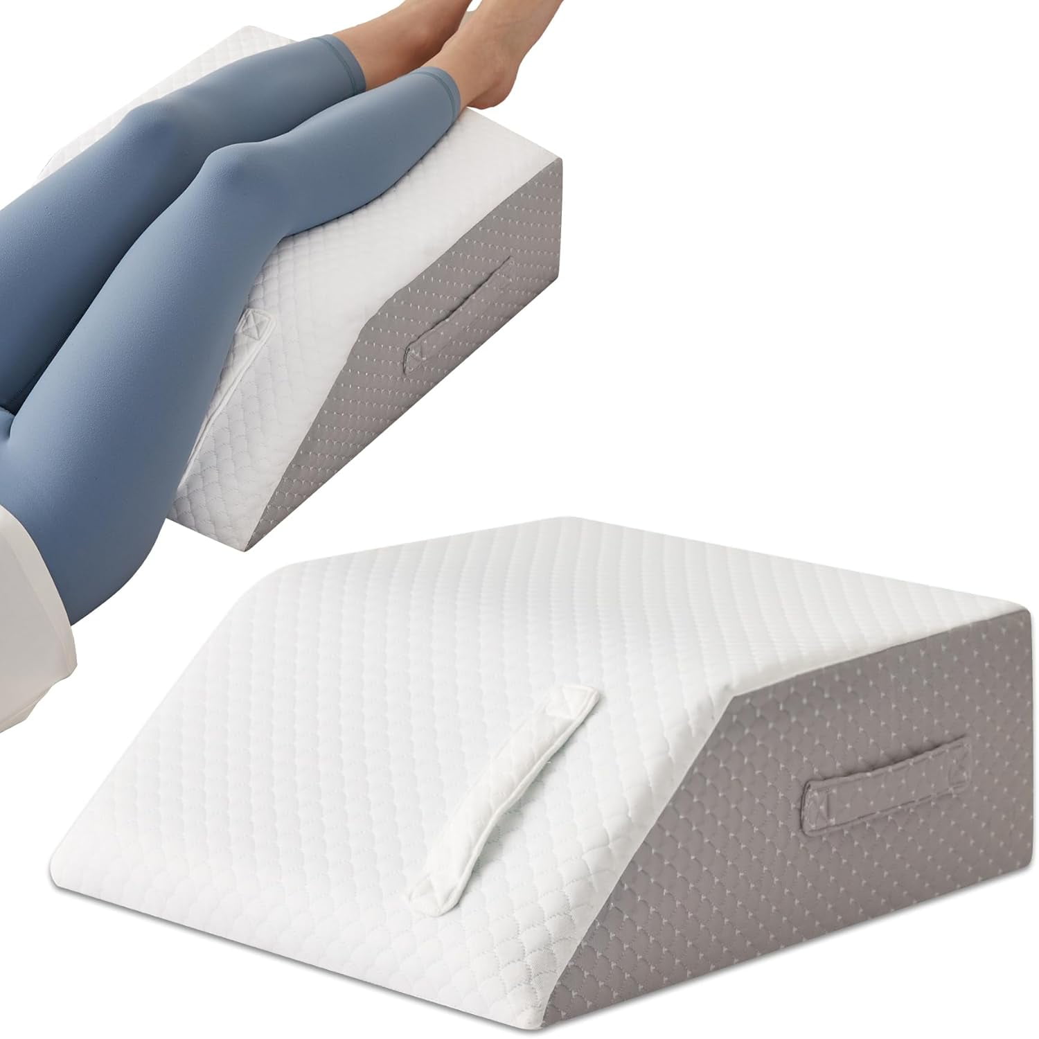 Leg Elevation Pillow Memory Foam Wedge for Circulation and Swelling Relief Post Surgery Support Foot Knee Cushion for Back Sleeping 23.6x16.8x8 Inch White Grey