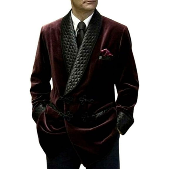 Men's Double Breasted Smoking Jackets Dinner Party Wear Smoking Jacket Burgundy Velvet Smoking Jackets 