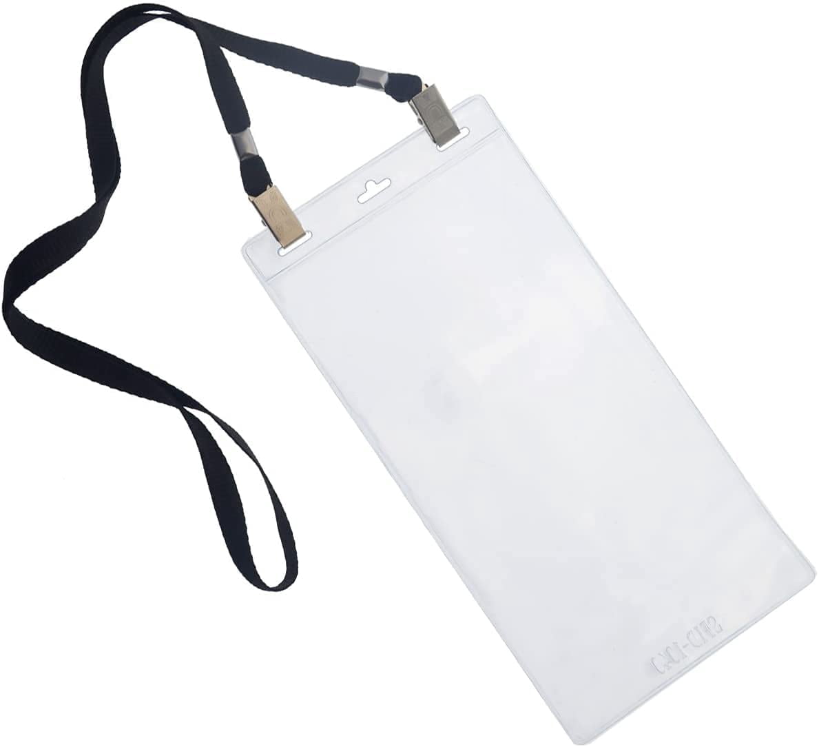 25 Pack - 4 x 8 Inch Extra Large Ticket & Event Credential Badge Holders with Double Sided Lanyards with Two Bulldog Clips, by Specialist ID (Black)
