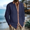 thumbnail image 3 of Men's Casual Long Sleeve Linen Shirt Bohemian Loose Lapel Cardigan for Spring Fall Relaxed Wear,Navy,3XL, 3 of 9