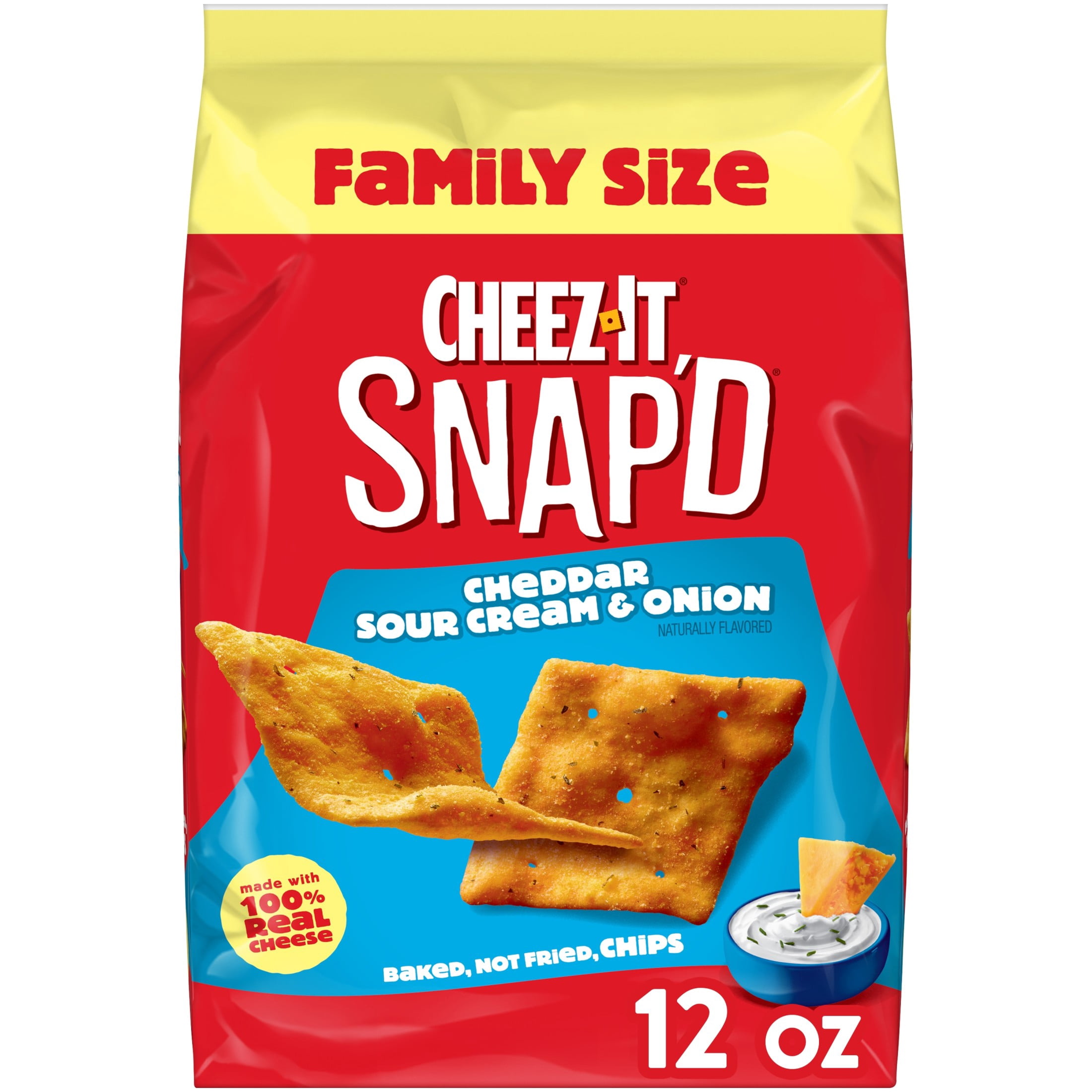 (5 pack) Cheez-It Snap'd Cheddar Sour Cream and Onion Cheesy Baked Chips, Lunch Snacks, 12 oz
