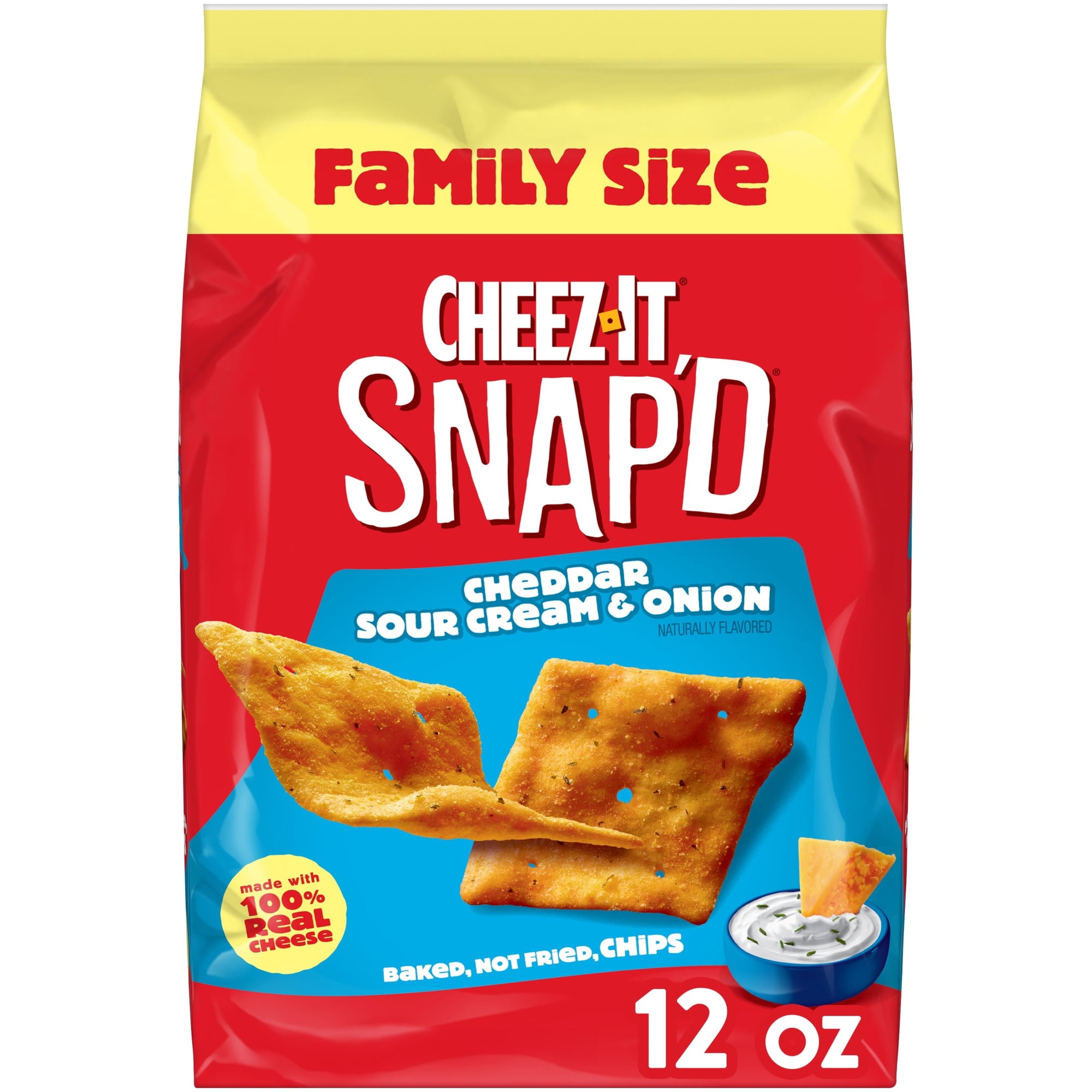 Cheez-It Snap'd Cheddar Sour Cream and Onion Cheesy Baked Chips, Lunch Snacks, 12 oz