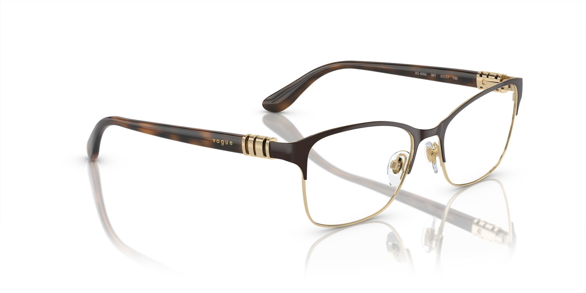 Vogue Women's Size 53 Rectangular VO4050 Prescription Eyeglasses with Case, Brown/Pale Gold
