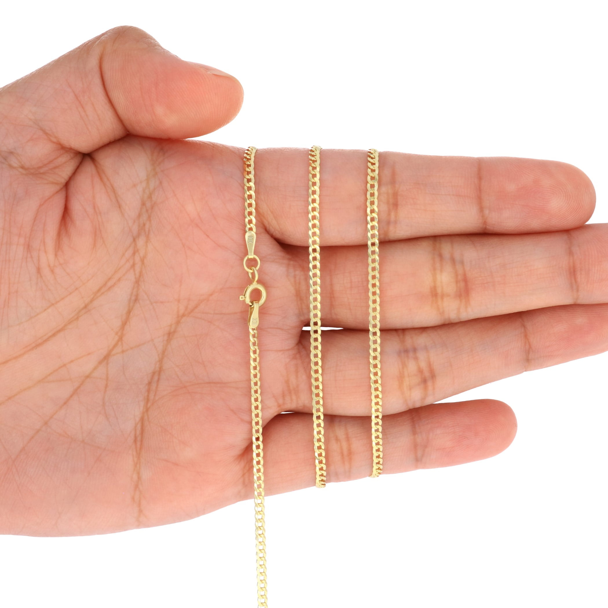 Nuragold 10k Real Yellow Gold Solid Cuban Curb Link 2mm Chain Necklace (16"-30") Italian Jewelry for Men & Women
