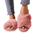 thumbnail image 4 of Women's Slippers House Shoes Memory Foam Open Toe Fluffy Shoes Fuzzy Indoor And Outdoor Slip On Soft Sole Womens Slippers, 4 of 9
