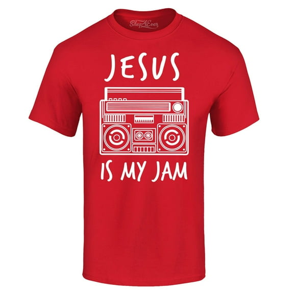 Shop4Ever Men's Jesus Is My Jam Funny Christian Faith Novelty Graphic T-shirt XXX-Large Red