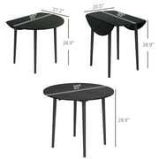 HOMCOM Round Drop Leaf Dining Table, Foldable Kitchen Table with 2 Side Leaves, Pine Wood Legs, 35 Dia., Distressed Black