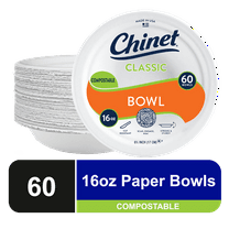 Chinet Classic Premium Disposable Paper Bowls, 16oz, White, 60 Count