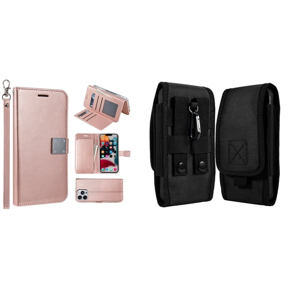 Bemz Pocket Clutch Wallet Case and Belt Holster Pouch for iPhone 14 Pro Max - Rose Gold