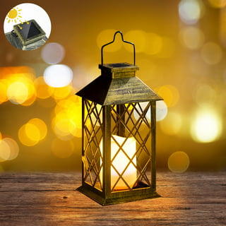Yellow Outdoor Hanging Lantern Battery Operated 14 Inch