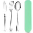 thumbnail image 1 of 3-Piece Camping Cutlery Set, Stainless Steel Cutlery Set, Knife, Fork, Spoon, for Travel, Picnic, Office, School, Portable Lunch Box, Glossy Surface, 1 of 5