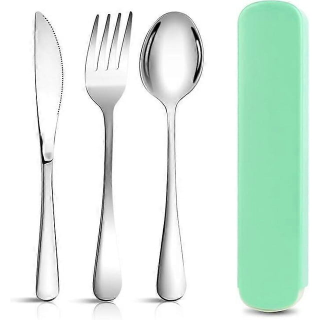 3-Piece Camping Cutlery Set, Stainless Steel Cutlery Set, Knife, Fork, Spoon, for Travel, Picnic, Office, School, Portable Lunch Box, Glossy Surface