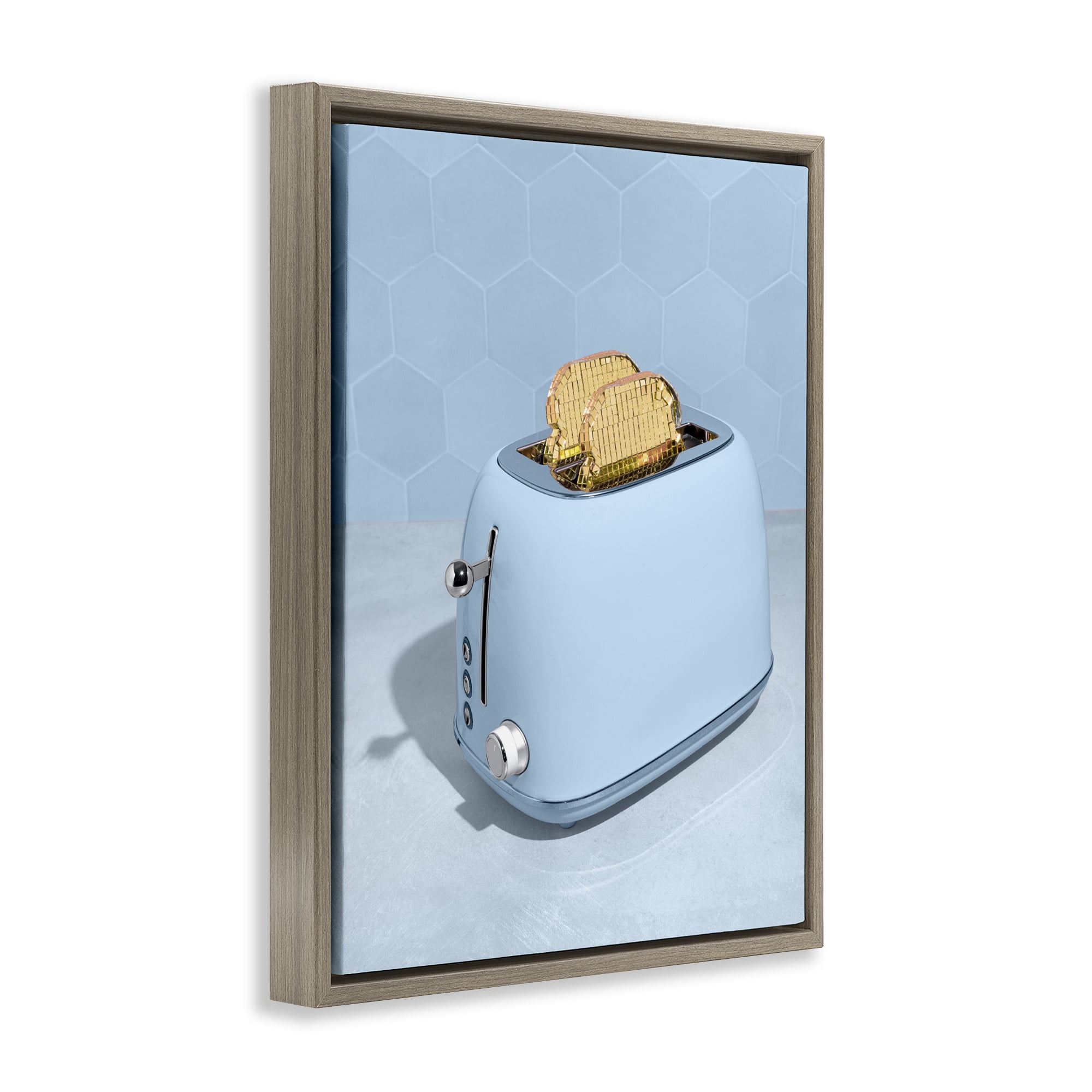 Stupell Industries Golden Disco Toaster Over Brown Framed Floater Canvas Wall Art, design by LISH Creative