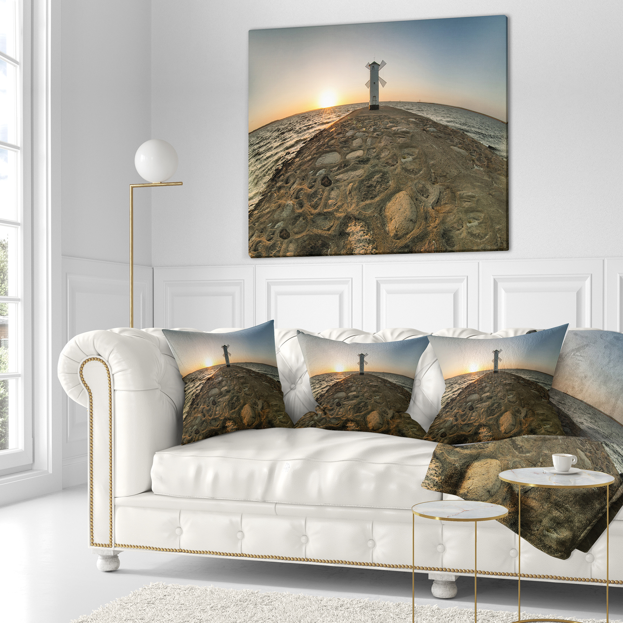 Designart Lighthouse Windmill Stawa Mlyny - Seascape Throw Pillow - 16x16