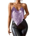 thumbnail image 3 of Laqbezok Women's Backless Sequin Halter Top, Handkerchief Hem Metallic Cami, Sexy Party Rave Night Out Outfit, 3 of 5