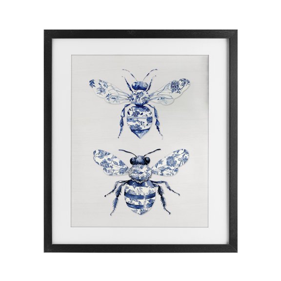 Toile Patterned Bees Black Framed Print Under Glass, design by Lettered and Lined