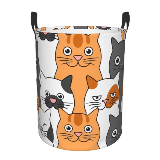 Balery Funny Cats Cesta de ropa redonda con asas, impermeable, independiente, para ropa, juguetes, dormitorio y familia-Small