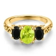 thumbnail image 3 of Gem Stone King 18K Yellow Gold Plated Silver Yellow Lemon Quartz and Black Onyx Filigree Style 3 Stone Ring for Women (1.90 Cttw, Oval 8X6MM and 6X4MM) (Size 7), 3 of 6