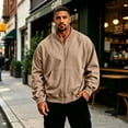 thumbnail image 5 of Men's Sweatshirt Full Zip Up Stand Collar No Hood Casual Jackets with Pockets Long Sleeve Loose Fit Flall Warm Coats, 5 of 5