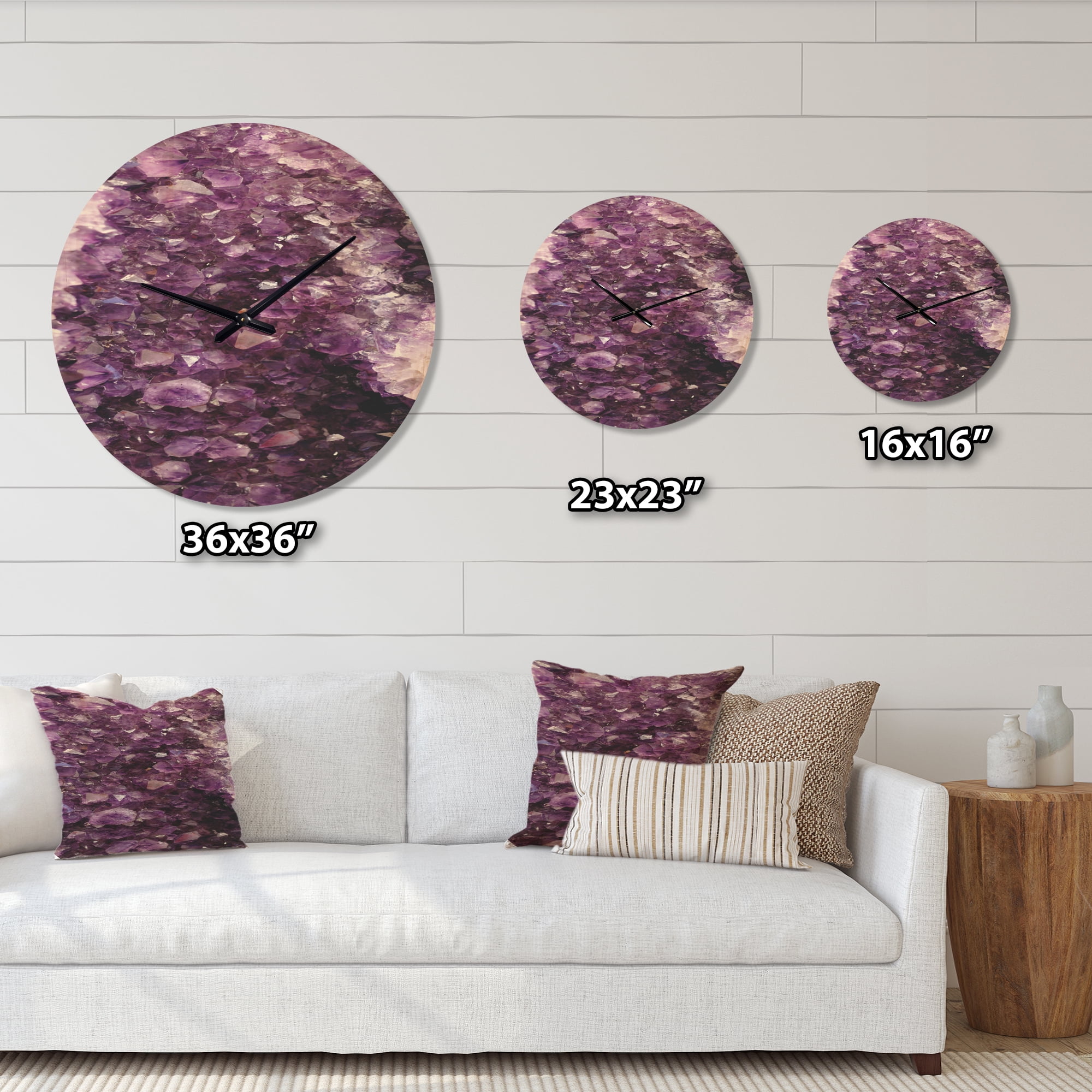 Designart 'Closeup Purple Precious Stones ' Modern Wood Wall Clock