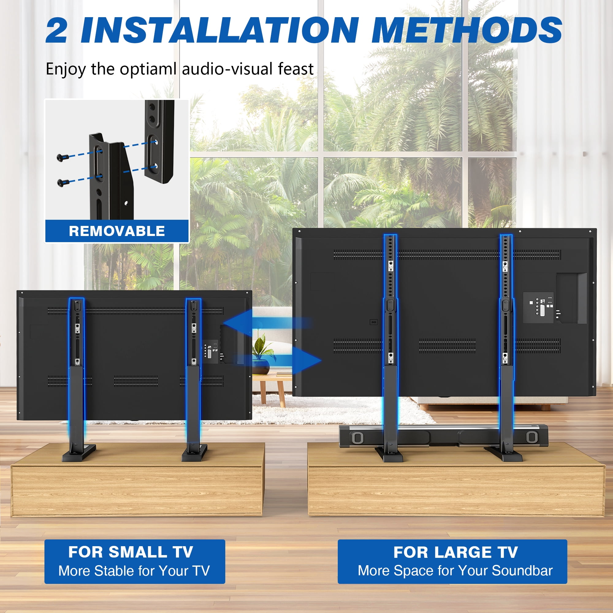 RTVR 24 to 80 inch Table Top TV Stand Universal Feet Base Replacement, TV Mount Legs for Flat Screens, Adjustable Black
