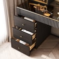 thumbnail image 4 of POVISON Mid-century Modern Makeup Vanity Table Set, LED Mirror, Tempered Glass Tabletop, 5 Drawers, Stool, Smoked Wood Veneer, 47.2", Easy Assembly, 4 of 8