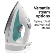 Hamilton Beach Steam Iron for Clothes with Stainless Steel Soleplate, Retractable Cord & Auto Shut-Off, 1200 W, White