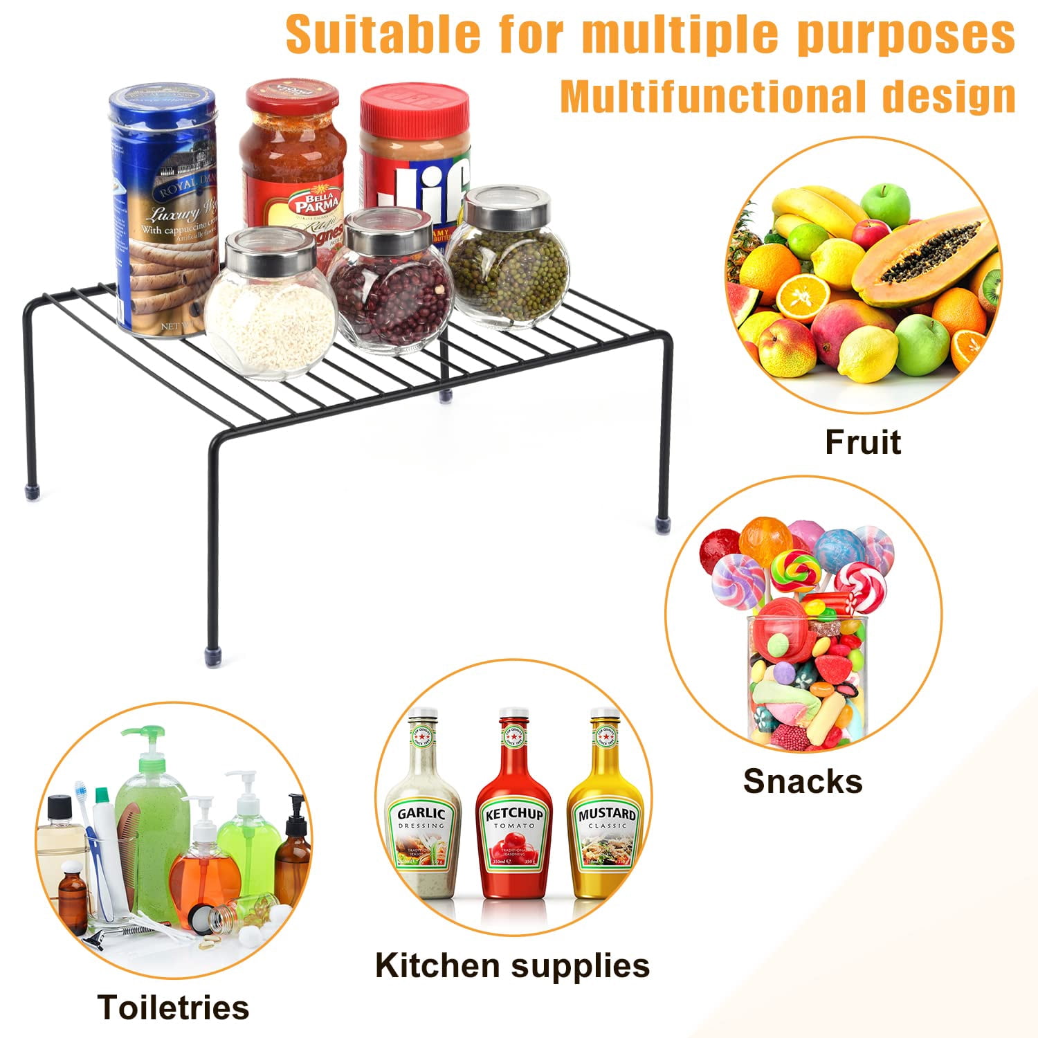 Medium (13.1 X 10.2 Inch) Cabinet Storage Shelf Rack  Kitchen Shelves Counter And Organizer For Fridge Bathroom Cupboard& Pantry (4 Black)