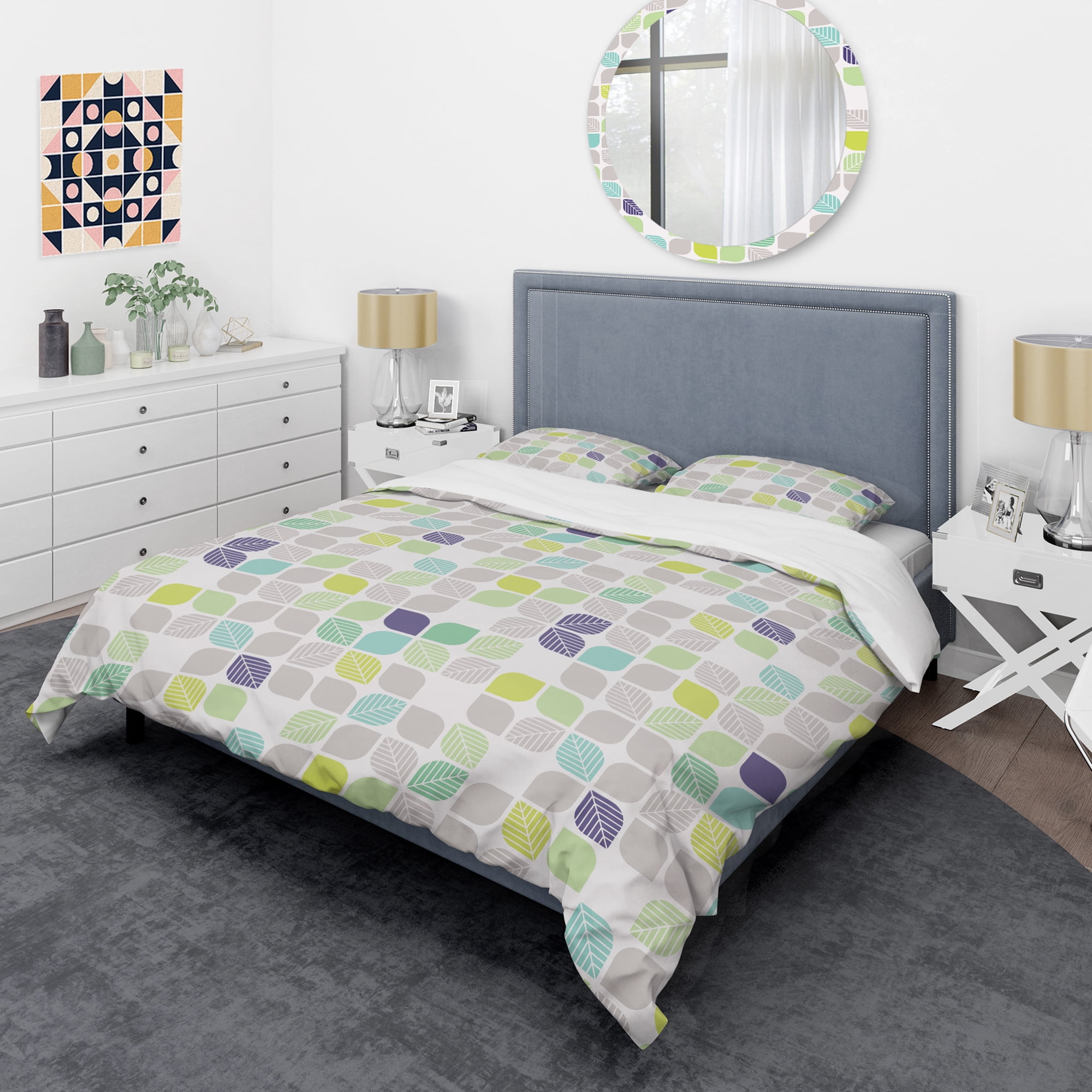 Designart 'geometric pattern with leaves' Mid-Century Modern Duvet Cover Set