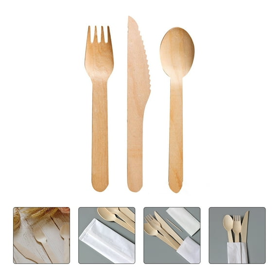 WRISTBIQUE Disposable Wooden Utensils Set For Banquets 75Pcs 6.3X1.2X0.08In